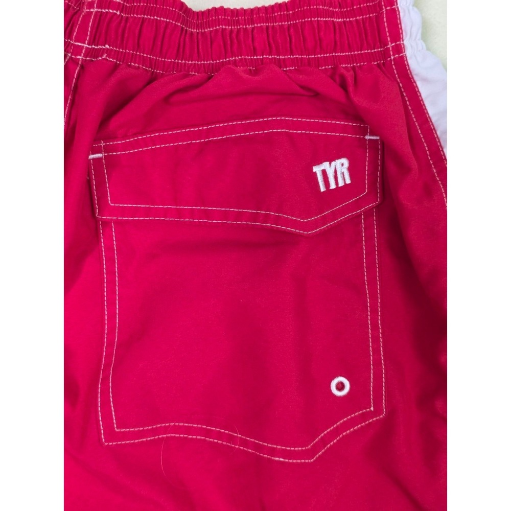 TYR Men's Swim Trunks Shorts Size M Red White Deck-X Lifeguard w/ Comfort Liner - Picture 13 of 13
